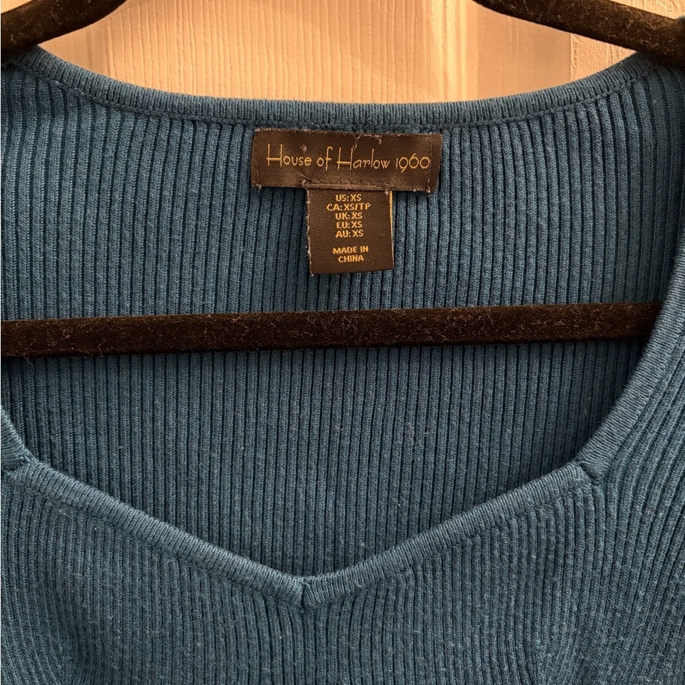House of Harlow 1960 Balletcore Teal Long Sleeve Square Neck Bodysuit - Picture 4 of 6